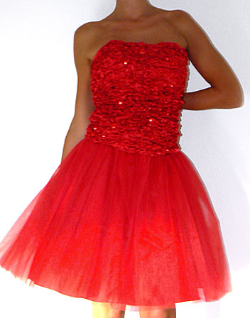 robe de bal courte, bustier et jupe tulle rouge en location