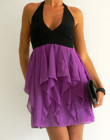 robe courte jupe volant violet en location